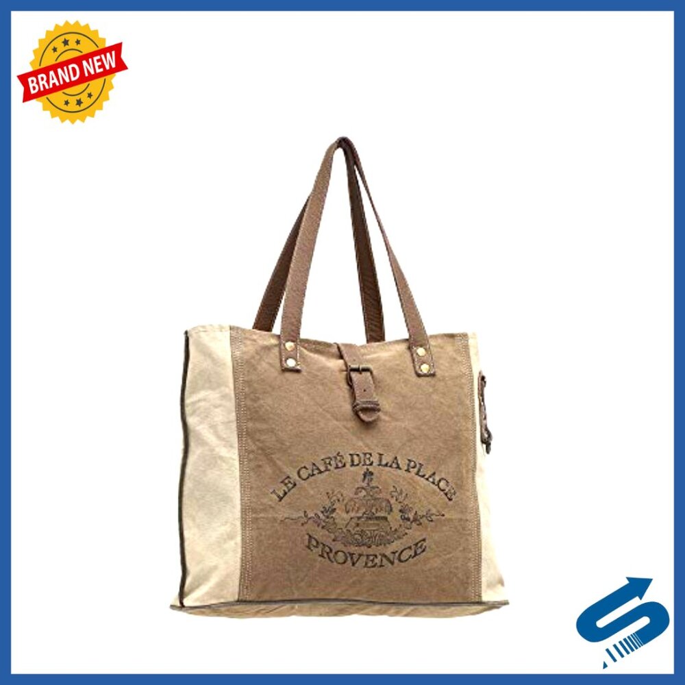 Canvas Leather Tote Bag Vintage Boho Chic Spacious Everyday Purse - Picture 3 of 4